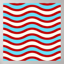 Fun Red Teal Turquoise White Wavy Lines Stripes Posters