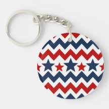 Fun Red White Blue Chevron Stars and Stripes Acrylic Keychains