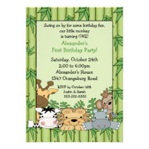 Fun Safari 1st Birthday Custom Announcements