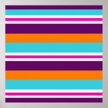 Fun Summer Pink Teal Orange Purple Striped Pattern Posters