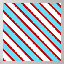 Fun Turquoise Blue Red and White Diagonal Stripes Posters