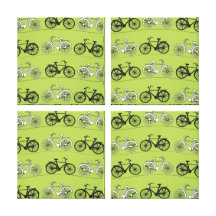 Fun Vintage Green Bicycles Pattern Print Canvas Prints