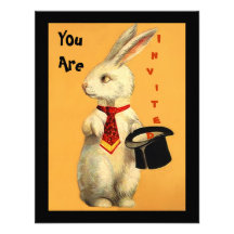 Fun Vintage Magic Show Rabbit & Top Hat Invitation