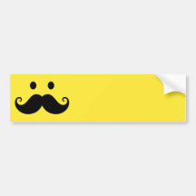 Fun yellow smiley face with handlebar moustache bumper sticker