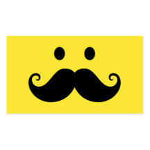 Fun yellow smiley face with handlebar moustache business cards