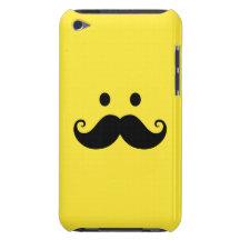 Fun yellow smiley face with handlebar moustache barely there iPod cases