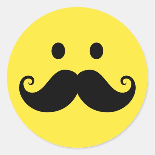 Fun Yellow Smiley Face With Handlebar Moustache Round Sticker Zazzle