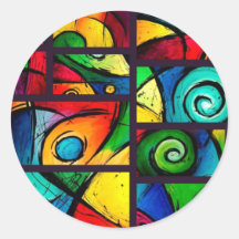 Funky Abstract Swirly Art Round Sticker
