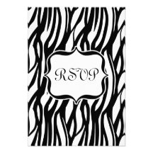 Funky Black/White Zebra Monogram Invite