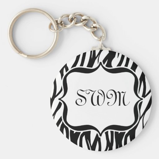 Funky Black/White Zebra Monogram Keychain