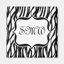 Funky Black/White Zebra Monogram Refrigerator Magnet