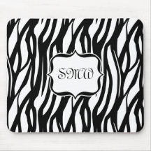 Funky Black/White Zebra Monogram Mouse Mats