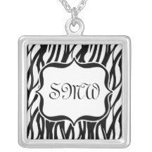 Funky Black/White Zebra Monogram Necklace