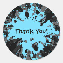 Funky blue paint splatter paintball thank you stickers