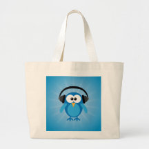 Funky Blue Retro Owl With Headphones Canvas Bags