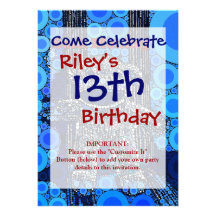 Funky Blue Sock Monkey Circles Bubbles Pop Art Personalized Invite
