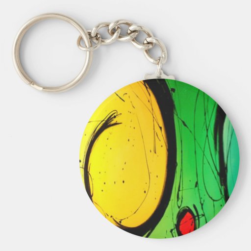 Funky Bright  Yellow & Green Abstract Art Keychain