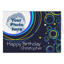 Funky circle card in navy add photo and name