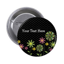 Funky flower border on black background with white buttons