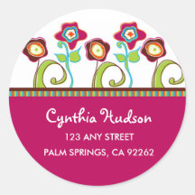 Funky Flowers Address Labels Round Sticker