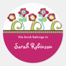 Funky Flowers Book Labels Sticker