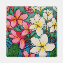 Funky Frangipani Floral Magnet