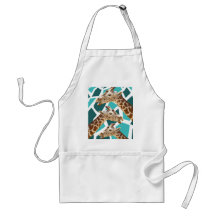 Funky Giraffe Print Teal Blue Wild Animal Pattern Aprons