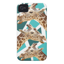 Funky Giraffe Print Teal Blue Wild Animal Pattern iPhone 4 Case-Mate Case