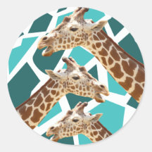 Funky Giraffe Print Teal Blue Wild Animal Pattern Round Stickers