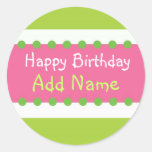 Funky Girl Birthday Sticker Pink and Green