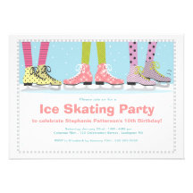 Funky Girls Ice Skating Birthday Party Custom Invitations