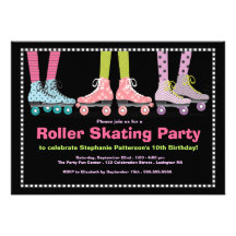 Funky Girls Roller Skating Birthday Party Personalized Announcements
