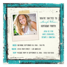 Funky Grunge Birthday Party Invitation (aqua)