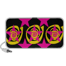 Funky Hot Pink and Black Stars Swirls Pattern Speaker