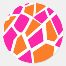 Funky Hot Pink Orange Giraffe Print Girly Pattern Round Stickers