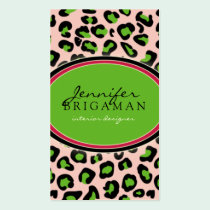 Funky Leopard Print Business Card :: green/pink business cards