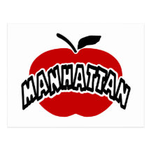 Funky Manhattan Outline Cut Out Of Big Red Apple Postcards