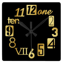 Funky Numbra Black and Gold Square Wallclock