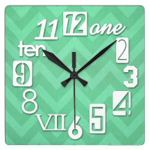 Funky Numbra Mint Green Chevron Wall Clocks