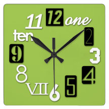 Funky Numbra Square Lime Green Wall Clocks