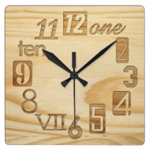 Funky Numbra  "Wood grain" Square Wall Clocks