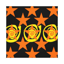 Funky Orange and Black Stars Swirls Pattern Canvas Prints