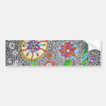 Funky Plants Watercolor Mosaic Bumper Sticker