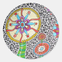 Funky Plants Watercolor Mosaic Round Sticker
