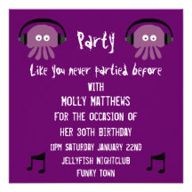 Funky Purple Jellyfish DJ Customisable Party Personalized Invitation