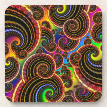 Funky Rainbow Swirl Fractal Art Pattern Coasters