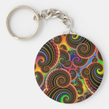 Funky Rainbow Swirl Fractal Art Pattern Key Chain