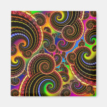Funky Rainbow Swirl Fractal Art Pattern Fridge Magnets