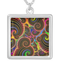 Funky Rainbow Swirl Fractal Art Pattern Necklace
