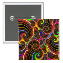 Funky Rainbow Swirl Fractal Art Pattern Pin